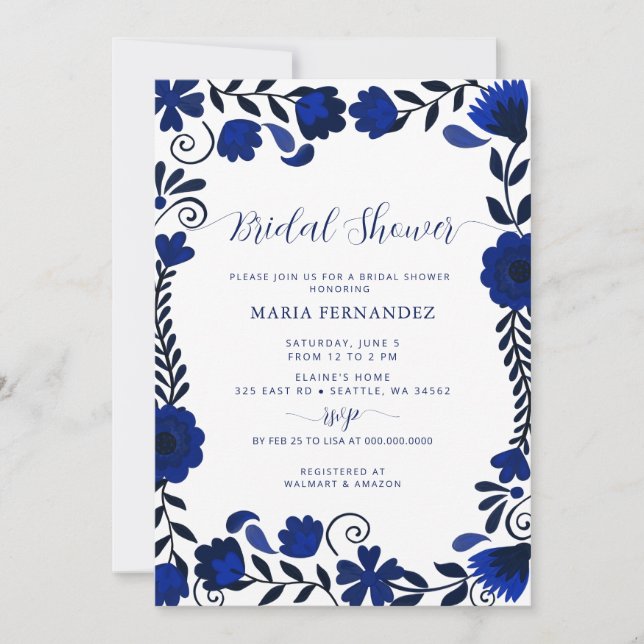 Mexican Fiesta Blue Talavera Bridal Shower Invitation (Front)