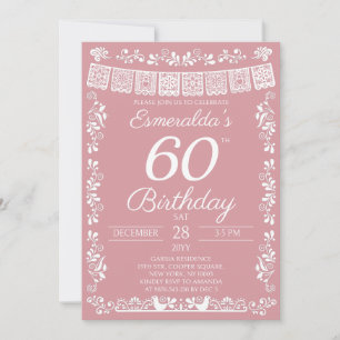 Mexican Fiesta Blush Pink 60th Birthday Invitation