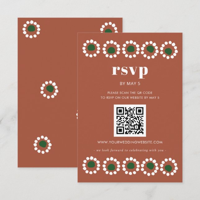 Mexican Fiesta Boho Barro Wedding QR Code RSVP Card (Front/Back)