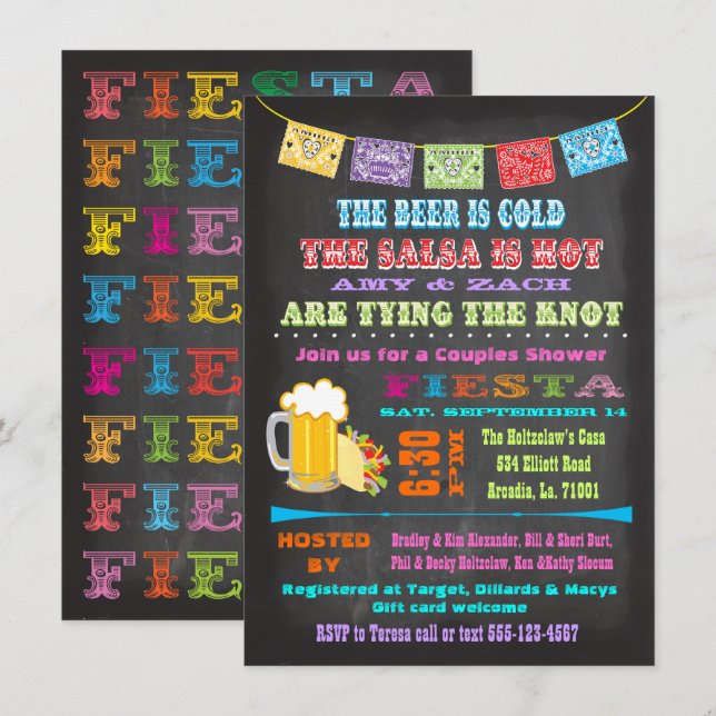 Mexican Fiesta Bridal engagement Shower Party Invitation (Front/Back)