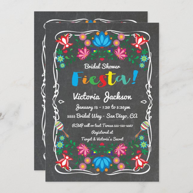 Mexican Fiesta Bridal Shower Flower Chalkboard Invitation (Front/Back)