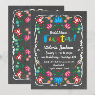 Mexican Fiesta Bridal Shower Flower Chalkboard Invitation