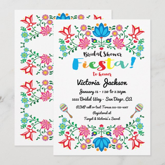 Mexican Fiesta Bridal Shower Flower Folkart Card (Front/Back)