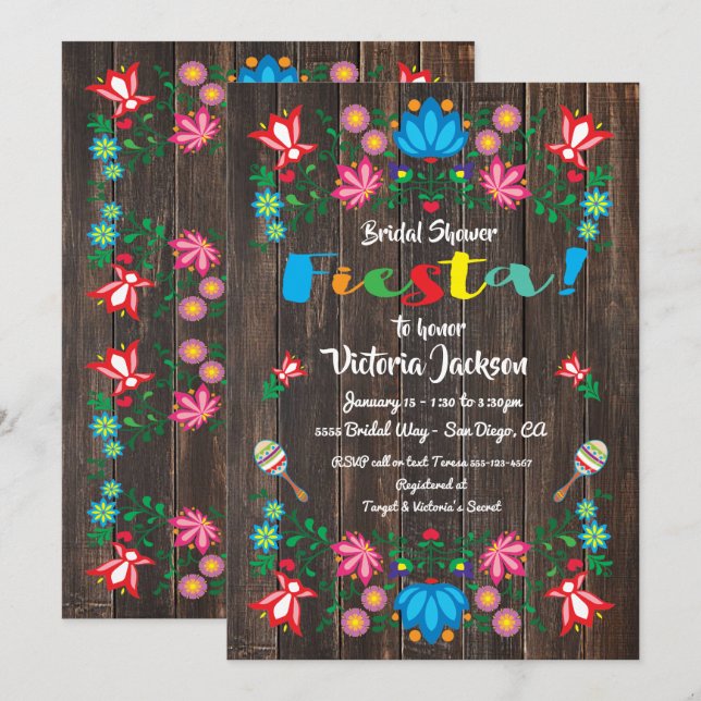 Mexican Fiesta Bridal Shower Flower Folkart Card (Front/Back)