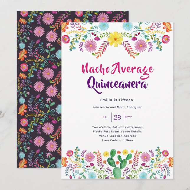 Mexican FIESTA Bridal Shower Invitation Folk Art (Front/Back)