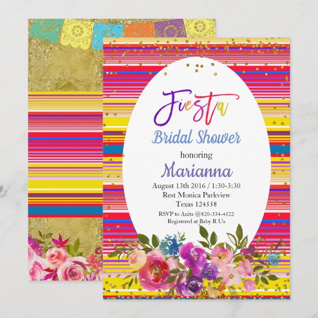 Mexican Fiesta Bridal Shower Party Invitation (Front/Back)