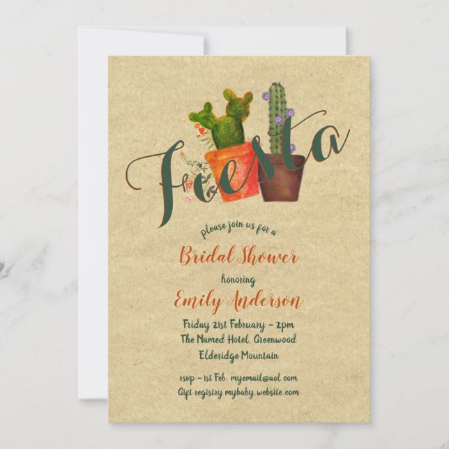 Mexican Fiesta Bridal Shower Rustic Cacti Cactus Invitation (Front)