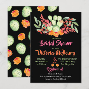Mexican Fiesta Bridal Shower Watercolor Cactus Invitation