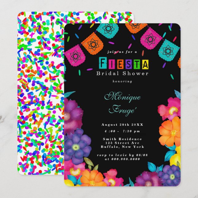 Mexican Fiesta Bright Florals Bridal Shower Invitation (Front/Back)