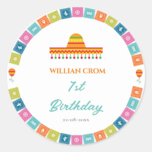 Mexican Fiesta Cactus 1st Year Birthday Classic Round Sticker