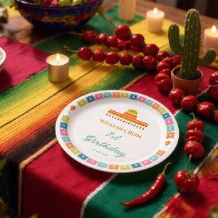 Mexican Fiesta Cactus 1st Year Birthday Paper Plate