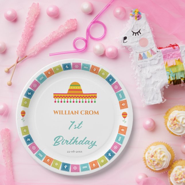 Mexican Fiesta Cactus 1st Year Birthday Paper Plate (Party)