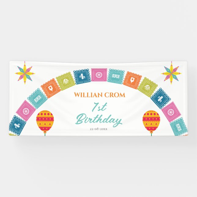 Mexican Fiesta Cactus 1st Year Birthday Welcome Banner (Horizontal)