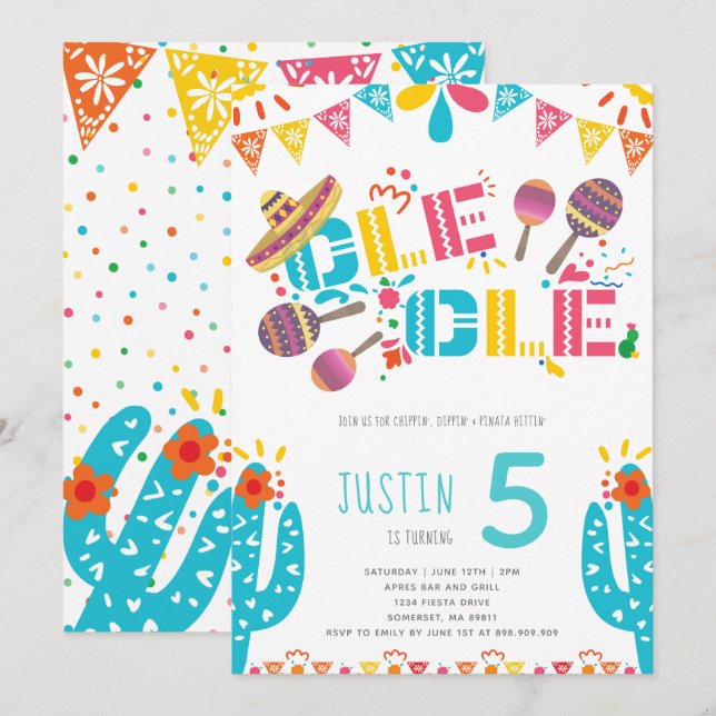 Mexican Fiesta Cactus Birthday Invitation (Front/Back)