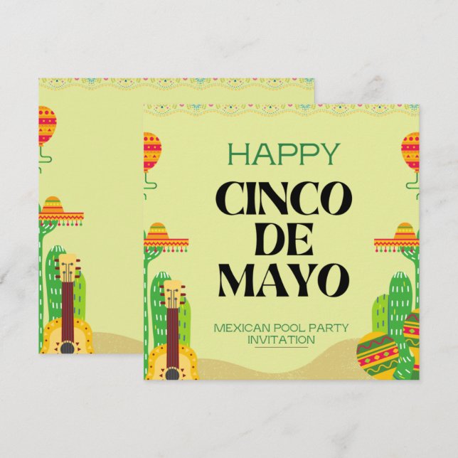 Mexican fiesta Cactus Pool Party Cinco De Mayo  Invitation (Front/Back)