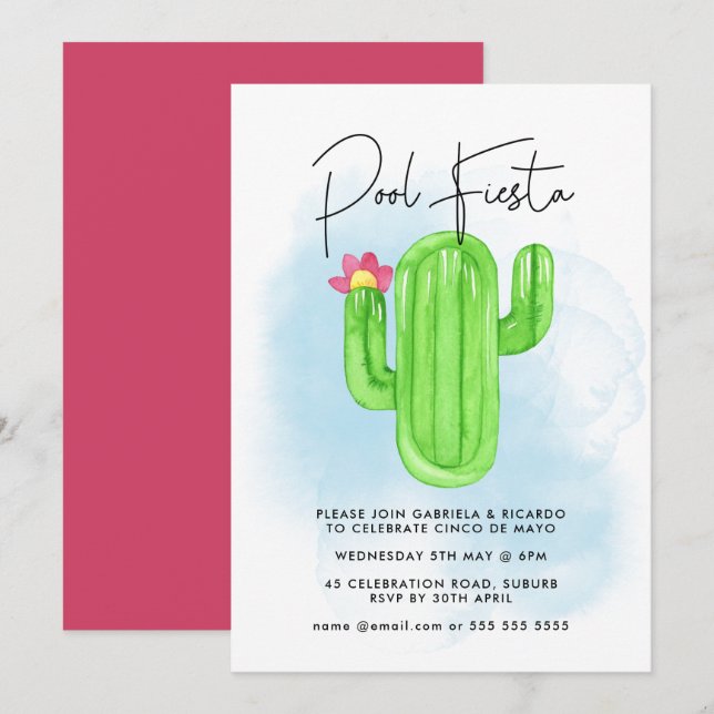 Mexican Fiesta Cactus Pool Party Cinco de Mayo Invitation (Front/Back)