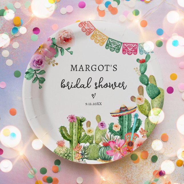 Mexican Fiesta Cactus Taco Bridal Shower Paper Plate (Creator Uploaded)