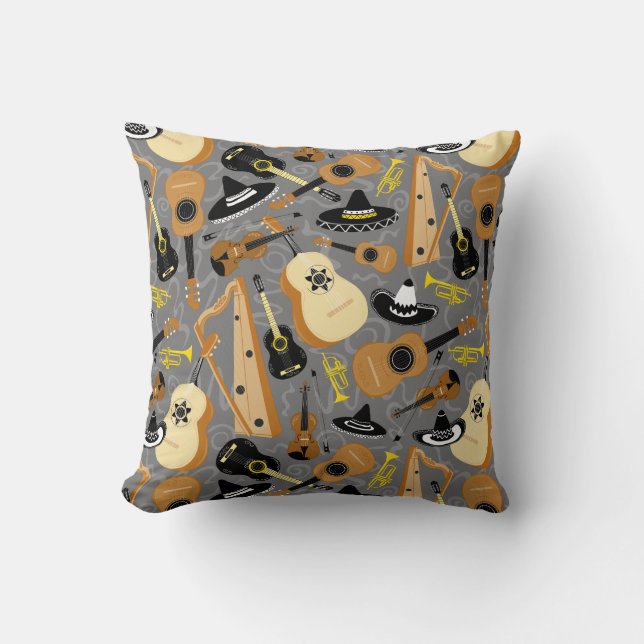 Mexican Fiesta Cartoon Music Pattern Cushion (Front)