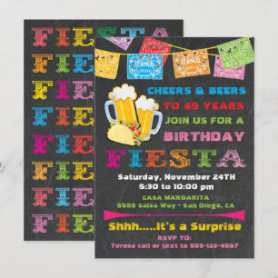Mexican Fiesta Cheers and Beers Birthday Invitation