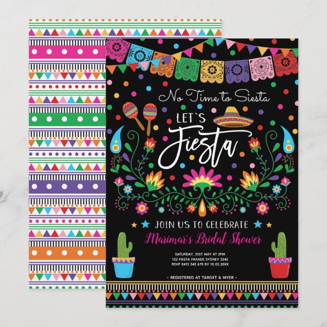 Mexican Fiesta Cinco De Mayo Bridal Shower Invite (Front/Back)