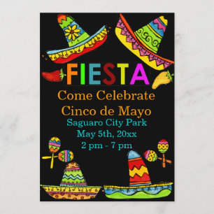 Mexican Fiesta Cinco de Mayo Invitations Black