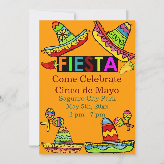 Mexican Fiesta Cinco de Mayo Invitations Orange (Front)
