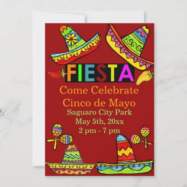 Mexican Fiesta Cinco de Mayo Invitations Red (Front)
