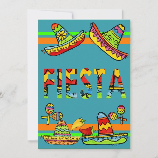 Mexican Fiesta Cinco de Mayo Invitations Teal (Front)