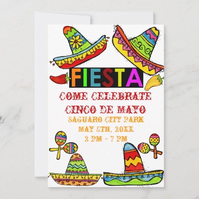Mexican Fiesta Cinco de Mayo Invitations White (Front)