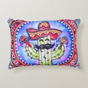 Mexican Fiesta Cinco de Mayo Sombrero Hat Blue Red Decorative Cushion