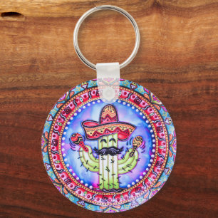 Mexican Fiesta Cinco de Mayo Sombrero Hat Blue Red Key Ring