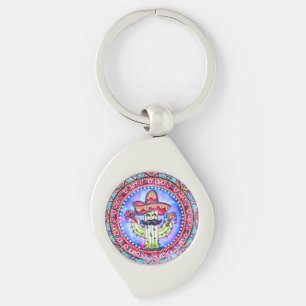Mexican Fiesta Cinco de Mayo Sombrero Hat Blue Red Key Ring