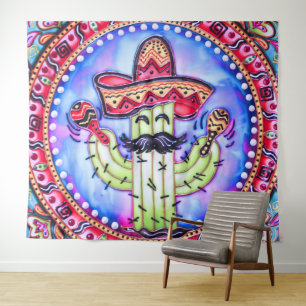 Mexican Fiesta Cinco de Mayo Sombrero Hat Blue Red Tapestry