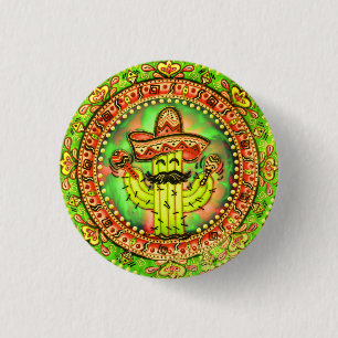 Mexican Fiesta Cinco de Mayo Sombrero Hat Green  3 Cm Round Badge