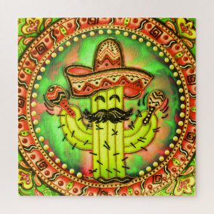 Mexican Fiesta Cinco de Mayo Sombrero Hat Green  Jigsaw Puzzle