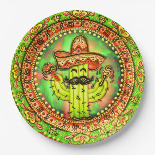 Mexican Fiesta Cinco de Mayo Sombrero Hat Green Paper Plate