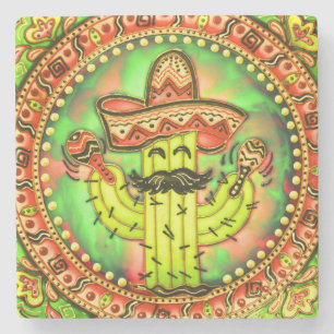 Mexican Fiesta Cinco de Mayo Sombrero Hat Green Stone Coaster