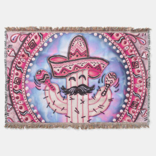 Mexican Fiesta Cinco de Mayo Sombrero Pink Blue Throw Blanket