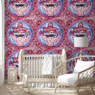 Mexican Fiesta Cinco de Mayo Sombrero Pink Blue Wallpaper