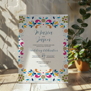 Mexican Fiesta Colorful Floral Boda Wedding Invitation