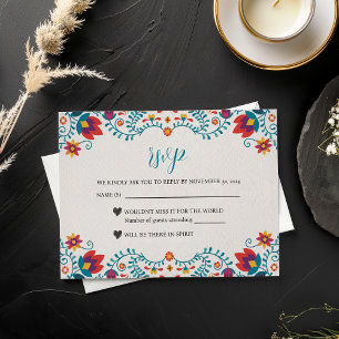 Mexican Fiesta Colourful Botanical Floral Wedding RSVP Card
