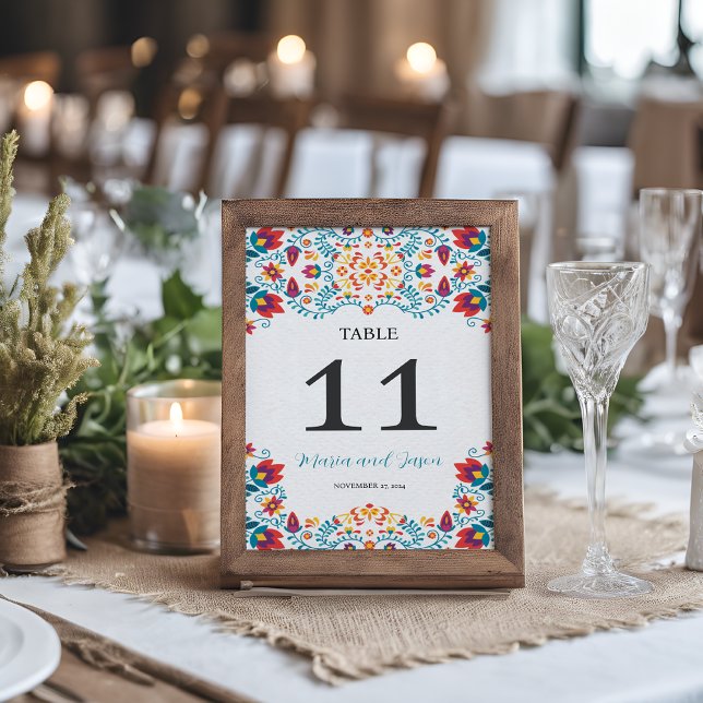 Mexican Fiesta Colourful Botanical Floral Wedding Table Number (Mexican Fiesta Colorful Botanical Floral Wedding Table Number)
