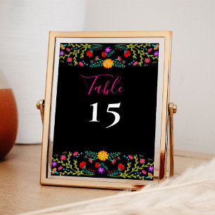 Mexican Fiesta Colourful Floral Black Table Number