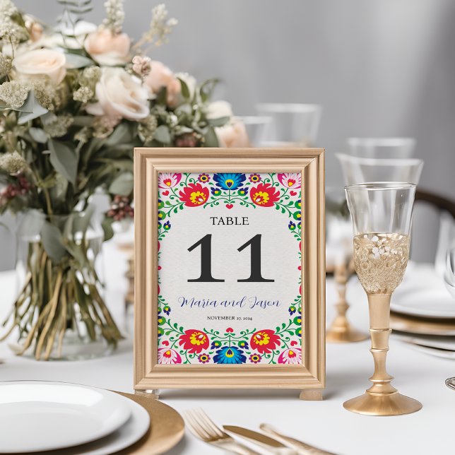 Mexican Fiesta Colourful Floral Botanical Wedding Table Number (Mexican Fiesta Colorful Floral Botanical Wedding Table Number)