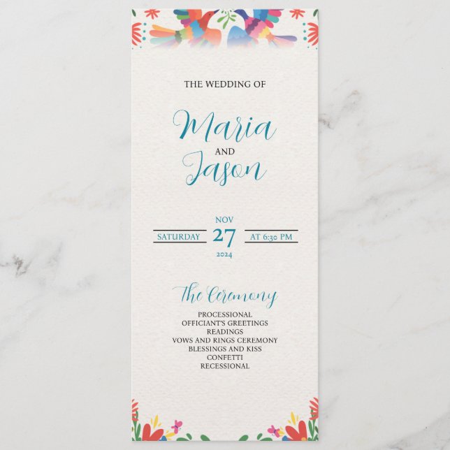 Mexican Fiesta Colourful Floral Modern Boda Weddin Programme (Front)