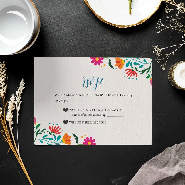 Mexican Fiesta Colourful Floral Modern Boda Weddin RSVP Card (Mexican Fiesta Colorful Floral Modern Boda Wedding RSVP Card)