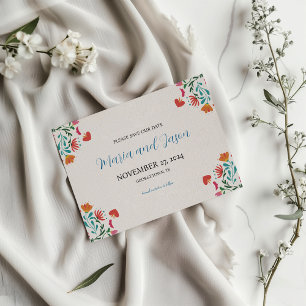 Mexican Fiesta Colourful Floral Modern Boda Weddin Save The Date