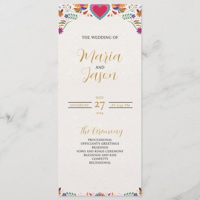 Mexican Fiesta Colourful Flowers Botanical Wedding Programme (Front)