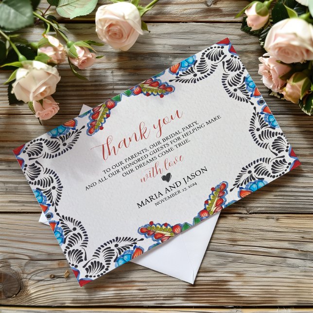 Mexican Fiesta Colourful Flowers Botanical Wedding Thank You Card (Mexican Fiesta Colorful Flowers Botanical Wedding Thank You Card)