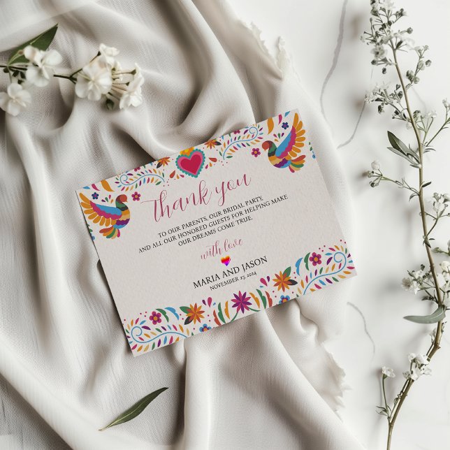 Mexican Fiesta Colourful Flowers Botanical Wedding Thank You Card (Mexican Fiesta Colorful Flowers Botanical Wedding Thank You Card)